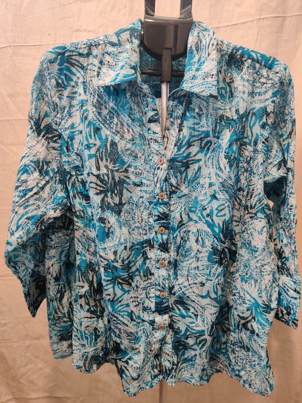Tantrums Blouse Women's Size XL Cotton Blend Floral Collared Button Up